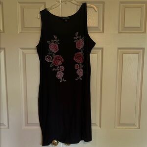 Derek Heart Black Dress with Pink Floral Embroidery